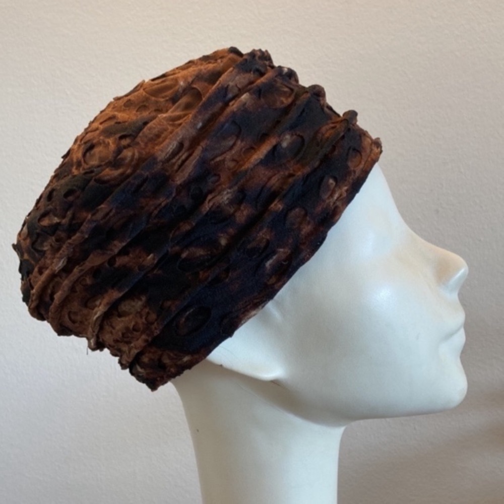 Jax Hatz packable fabric hat, lined with black stretch lace, fits 21” head